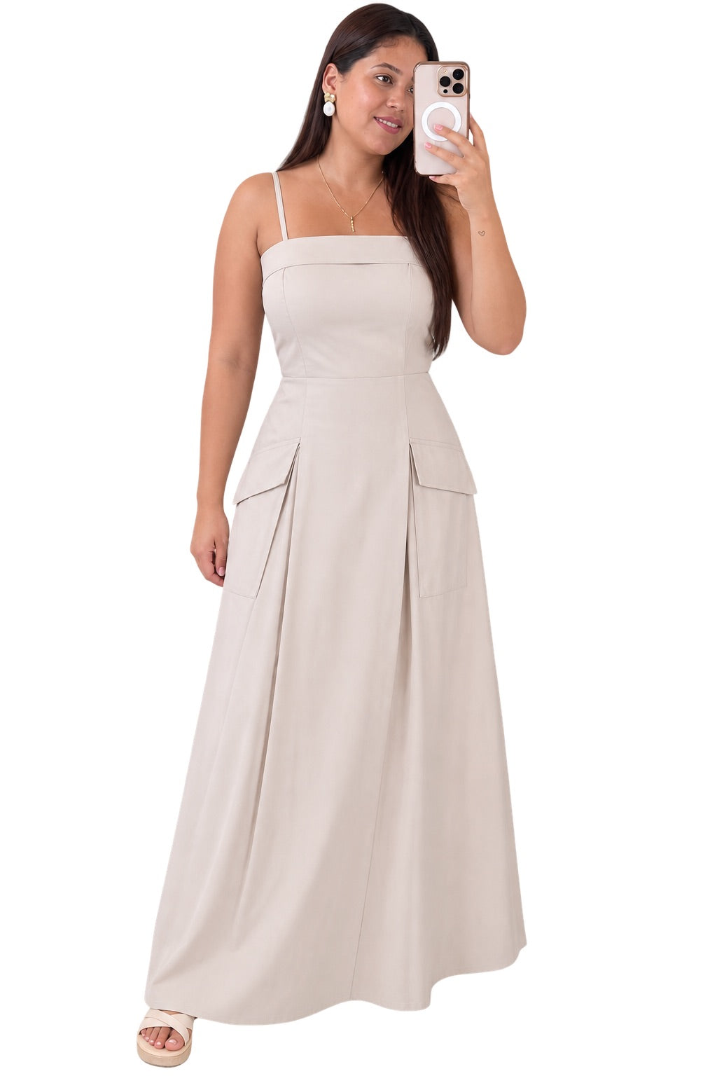 Vestido Cargo — Areia